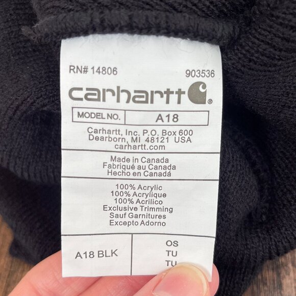 Carhartt Knit Cuffed Beanie Logo Patch Cold Weather Hat A18 Mens in Black - Picture 9 of 11